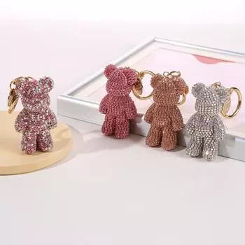 Брелок для ключей в виде медведя из металла и страз для автомобиля, креативный кулон в виде медведя для девочек шампанского