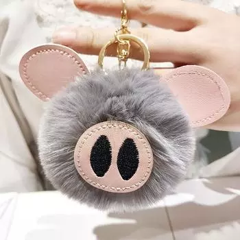 Брелок для ключей в виде милой свиньи с помпоном из кроличьего меха, подвеска для автомобиля, сумка, 15 см чёрный