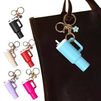 Брелок для ключей в виде мини-чашки в виде цветка, брелок для монеты, помады, держатель для мелких предметов розовый