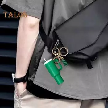 Брелок для ключей в виде мини-чашки с кисточкой, брелок для монеты, помады, держатель для мелких предметов, брелок для рюкзака, аксессуар небесно-голубой