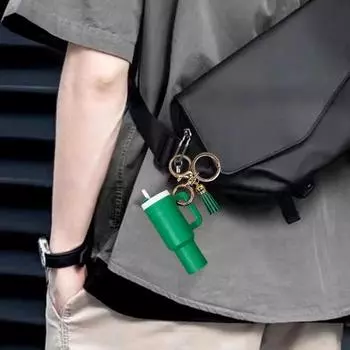 Брелок для ключей в виде мини-чашки с кисточкой, брелок для монеты, помада, держатель для мелких предметов темно-оранжевого