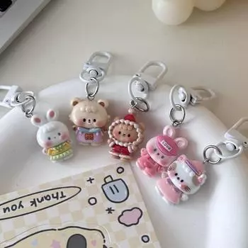 Брелок для ключей в виде мультяшного забавного кота, подвеска на сумку в виде животного-медведя, забавный брелок для ключей в виде куклы-кролика, подвеска на школьную сумку style 1