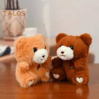 Брелок для ключей в виде плюшевого медведя для рюкзака, мягкая вышитая роза, подвеска в виде медведя для ключей, мультяшный автомобиль, подарок для любимых кофейный