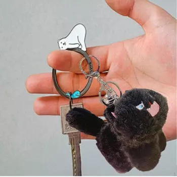 Брелок для ключей в виде плюшевой кошки, подвесное украшение в виде куклы-животного, подвеска на сумку, милая, мягкая игрушка-брелок для ключей чёрный