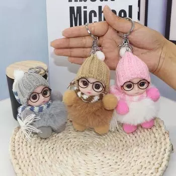 Брелок для ключей в виде помпона для куклы-малыша, пушистая кукла, брелок для ключей в виде мехового шарика, сумка-подвеска красный