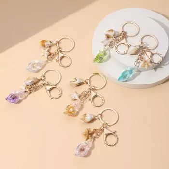 Брелок для ключей в виде ракушки в стиле бохо с декором в виде рюкзака, летний брелок в виде морской звезды зелёный