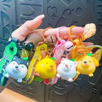 Брелок для ключей в виде щенка из ПВХ, кукла Шиба-ину Хакими, комбинированный брелок в виде фруктового животного, креативный подарок жёлтый