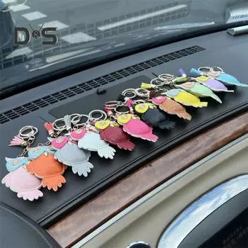 Брелок для ключей в виде совы, компактный, легкий, из искусственной кожи, подвеска для ключей, сумок, рюкзаков, аксессуаров небесно-голубой