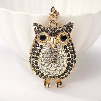 Брелок для ключей в виде совы, украшения для сумочки из сплава, сверкающий брелок для ключей в виде животного синий