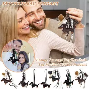 Брелок для ключей в виде таксы в стиле ретро, подвеска для пары, украшения One Size