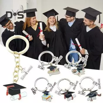 Брелок для ключей в виде выпускной шапки, прочный металлический, класс 2025 года, выпускной бакалавр, шляпа, брелок, держатель, сумка, рюкзак, подвесное украшение E