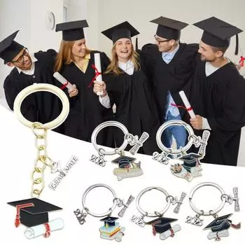 Брелок для ключей в виде выпускной шапки, прочный металлический, класс 2025 года, выпускной бакалавр, шляпа, брелок, держатель, сумка, рюкзак, подвесное украшение A