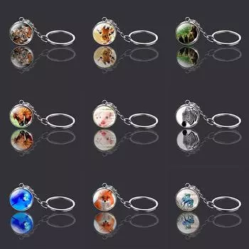 Брелок для ключей в виде животного Тигр Волк Двусторонний стеклянный шар Брелок для ключей A