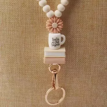 Брелок для ключей Yousheng Lanyard с держателем удостоверения личности, цветной шнурок с деревянными бусинами, замшевая бахрома, водонепроницаемая сумка, держатель для карт, поворотный крючок, держатель для бейджа D