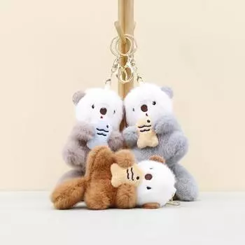 Брелок для ключей Yousheng Otter с рыбой, плюшевой сумкой, подвеской, милыми брелоками в виде выдры, для мужчин, женщин, любителей животных, друзей, семьи серый