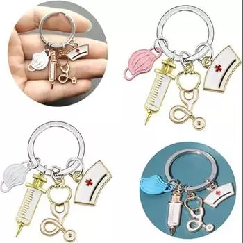 Брелок для медсестры, металлический брелок для медсестры со шприцем, шапочкой для медсестры и стетоскопом для доктора, студента, медсестры, подарки розовый