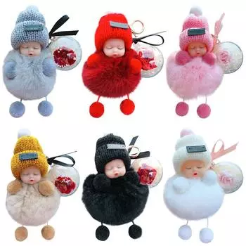 Брелок для сна, детский автомобильный брелок, пушистый плюшевый цветок, милые автомобильные аксессуары, сумка для девочек, подвеска, милая кукла, женский подарок