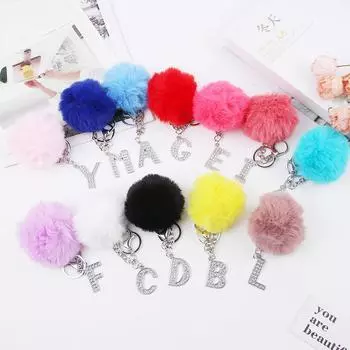 Брелок для сумочки с подвесками на 26 букв, держатель для ключей, меховой шарик, брелок с 26 буквами, брелок с английским алфавитом Y