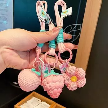 Брелок для сумок, брелок из смолы на шнурке для телефона, брелки с цветком и клубникой, розовые брелки в виде сердца для девочек, женские роскошные ремешки