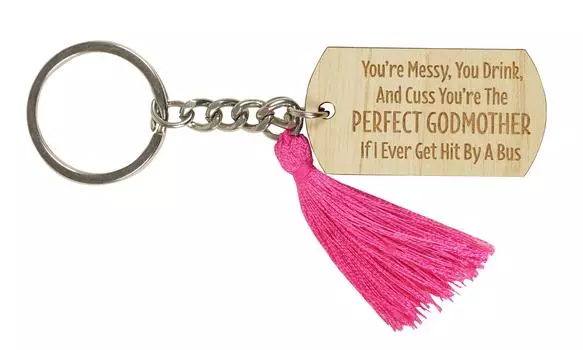 Брелок Inkdotpot для крестной выгравированный деревянный ключница новоселье 4.3 Inches бежевый