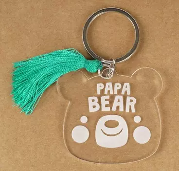 Брелок Inkdotpot Papa Bear, акриловый брелок с гравировкой, подарок для папы 2.5 Inches белый