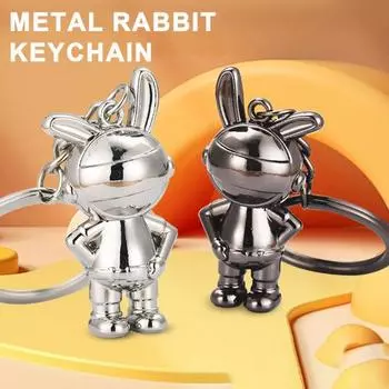 Брелок из нержавеющей стали 3D, металлический космонавт, кролик, полированный, изысканный, легкий, украшение для сумки на плечо, автомобильный брелок для ключей, органайзер для ключей серебряный