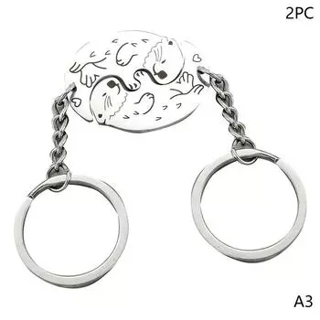 Брелок из нержавеющей стали с изображением выдр и кошек, пара, симпатичные головоломки с животными, брелки для ключей, подарки для влюбленных as the picture