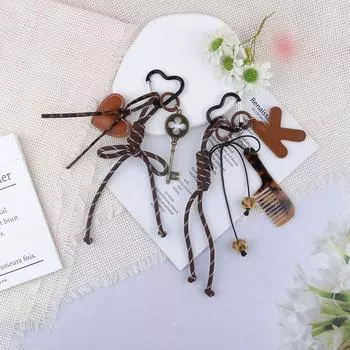 Брелок из плетеной веревки с леопардовым гребнем, подвеска в виде сердца из искусственной кожи, брелок с простым украшением на сумку, ювелирные аксессуары