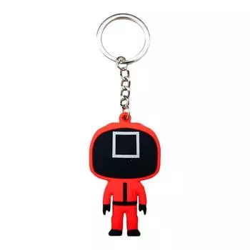 Брелок Кальмар Игра Красный Охранник Рабочий Фигурка Кольцо для Ключей Подвеска для Машины Рюкзака Square