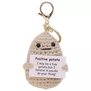 Брелок Картошка с Позитивной Энергией Милая Патата Огурец Объятия Карманная Кукла Ручной Работы Вязаная Крючком из Шерсти Подвеска для Сумки с Карточкой Забавный Брелок
