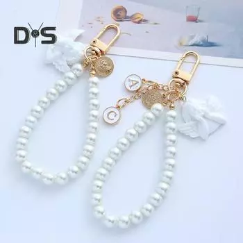 Брелок-кулон из искусственного жемчуга, роскошная круглая бирка с буквами ангела, из нержавеющей сплава, изысканная сумка на плечо с защитой от потери, украшение для школьной сумки, кулон, брелок для ключей C