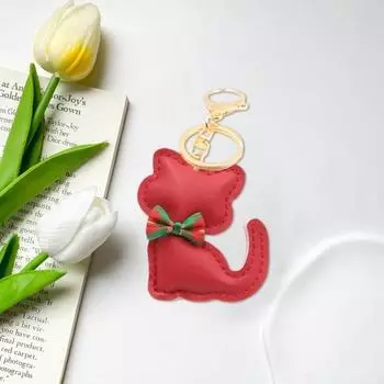 Брелок-кулон с мультяшным котом и бантом, декор из искусственной кожи, очаровательный брелок с котенком, изящная подвеска для сумки чёрный