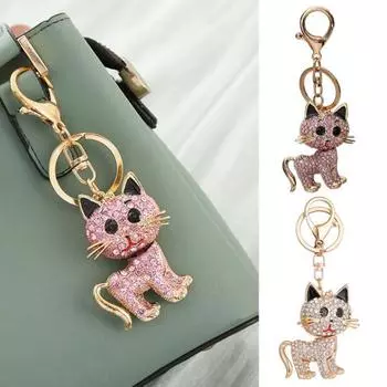 Брелок-кулон с мультяшным котом, сверкающие красочные стразы, инкрустированный автомобильный брелок, сумка-рюкзак, подвесной брелок белый