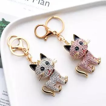 Брелок-кулон с мультяшным котом, сверкающие красочные стразы, инкрустированный автомобильный брелок, сумка-рюкзак, подвесной брелок белый
