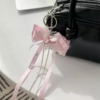 Брелок-лента с кружевным бантом, ленточный хрустальный бант, кулон на сумку, кружевной бант, брелок для пары детей синий