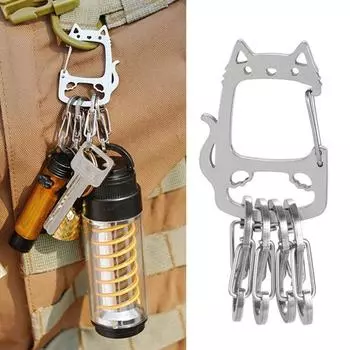Брелок Lucky Cat из нержавеющей стали со съемными S-образными крючками, прочный портативный держатель для ключей для кемпинга на открытом воздухе, металлическая подвесная пряжка-карабин