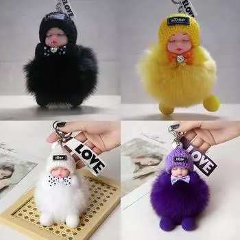 Брелок Милая пушистая плюшевая кукла Брелки для женщин и девочек Сумки Подвеска Брелки Машины Брелок Подарок Очаровательное украшение бежевый