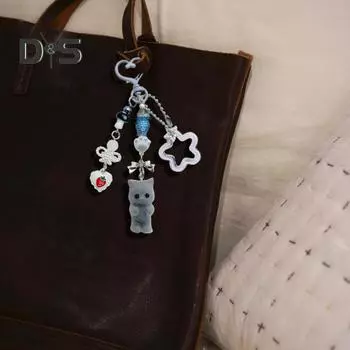 Брелок мультфильм плюшевый кот цветок рыба бант декор сумка на плечо школьная сумка украшение подвеска на день рождения подарок на день святого валентина розовый