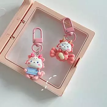 Брелок на год дракона 2024 года, милый мультяшный конфетный дракон, рюкзак, подвески, кулон, автомобильный ключ, аксессуары для пары, друга, ювелирные изделия, подарки розовый