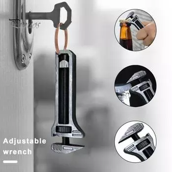 Брелок открывалка для бутылок, мини-гаечный ключ, нержавеющий, устойчивый к коррозии, регулируемый, компактный размер, портативный многофункциональный инструмент из сплава серебряный