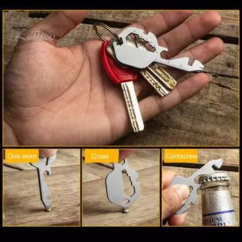 Брелок-открывалка для бутылок, многофункциональный инструмент, компактный дизайн, портативный многоцелевой гаечный ключ, отвертка, удобный аварийный инструмент D