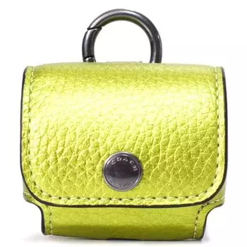 Брелок Pebble Leather Air Pods Pro Case Bag Charm Keychain Metallic Citrine CP197 [Coach] [Товар] зелёный