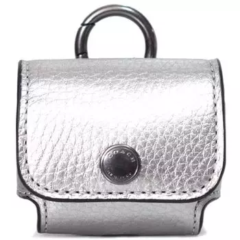 Брелок Pebble Leather Air Pods Pro Case Bag Charm Keychain Metallic Ash CP197 [Coach] [Товар] серебряный