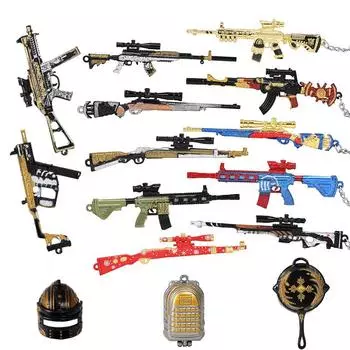 Брелок PlayerUnknown s Battlegrounds AKM 98K из металла с моделью оружия - 12 см, кулон в виде курицы, подарок