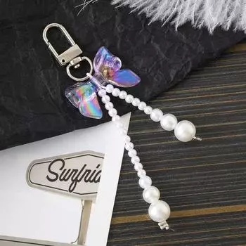 Брелок-подвеска для телефона с сердечком и бантиком из бусин, Y2k, подвеска для сумки, жемчужный бант, кольцо для ключей, подвеска для ключей от машины style23