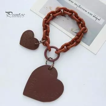 Брелок-подвеска из искусственной кожи с кулоном в форме сердца из нержавеющей стали, портативная сумка через плечо, украшение для сумки, кулон, брелок, праздничный подарок коричневый