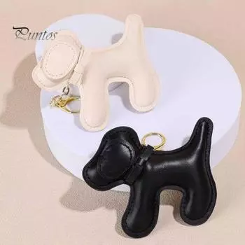 Брелок-подвеска из искусственной кожи в форме щенка, сплошной цвет, сумка через плечо, школьный рюкзак, украшение, кулон из нержавеющей цепи, женская сумка для ювелирных изделий, подвески из металла Little Dog чёрный