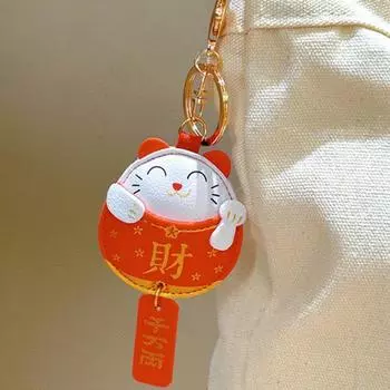 Брелок-подвеска Lucky Cat, брелок для ключей в китайском стиле из искусственной кожи, брелок для сумки-куклы A красный
