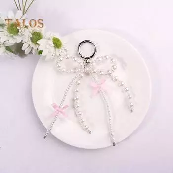 Брелок-подвеска, милый стиль, искусственный жемчуг, бант, декор, подвеска для ключей от автомобиля, декоративный подвесной орнамент, аксессуар для брелока белый