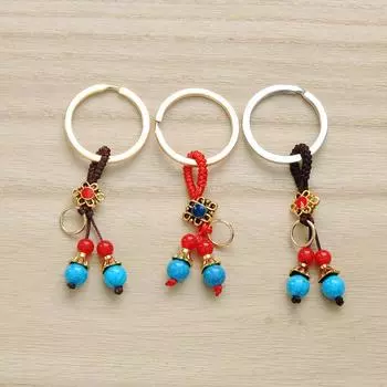 Брелок-подвеска ручной работы в этническом стиле в стиле ретро с медным кольцом на шнурке.